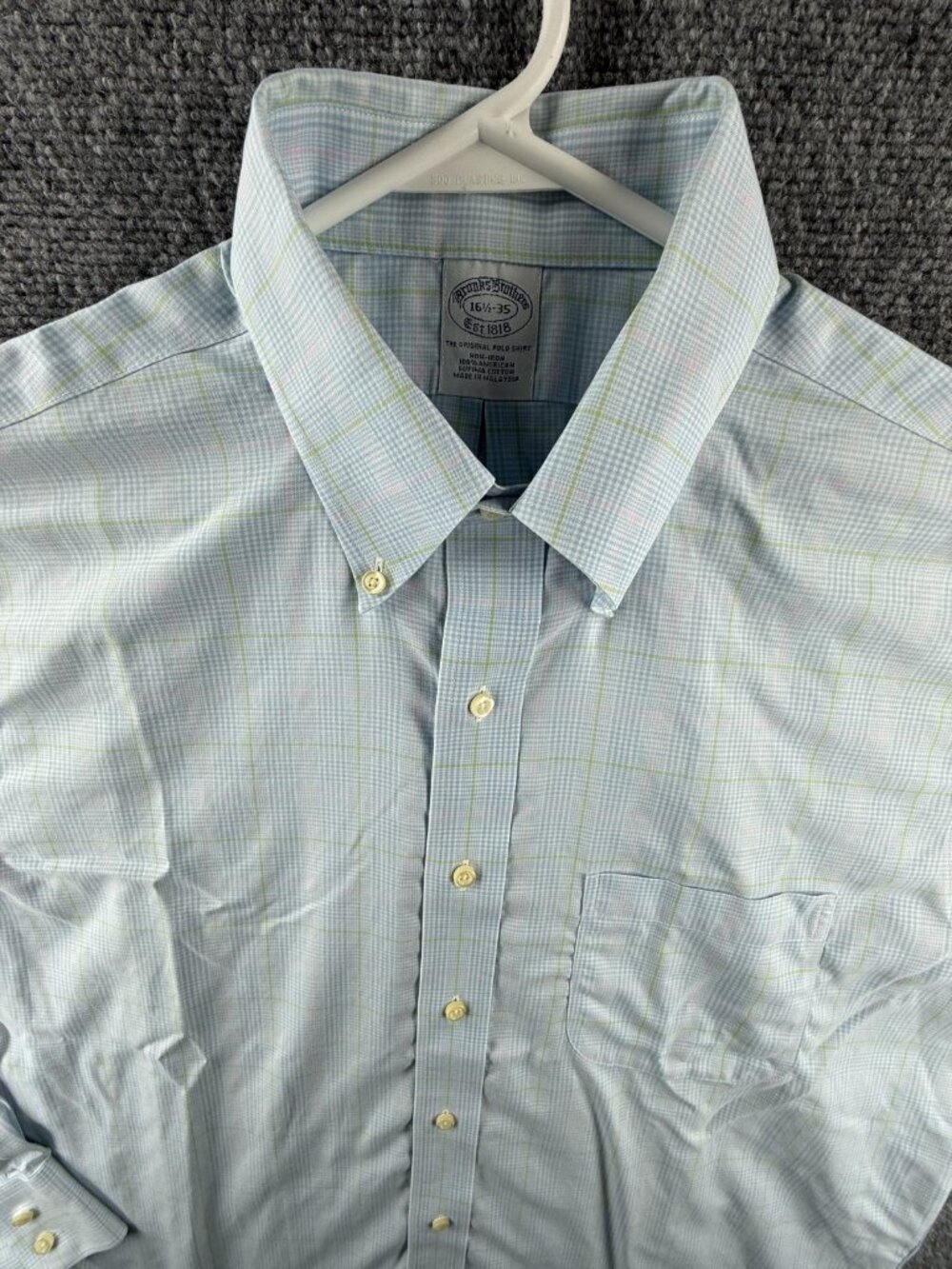 Brooks Brothers Cotton Check 16.5 35 Non-Iron Blue Button-Down Mens Button Up